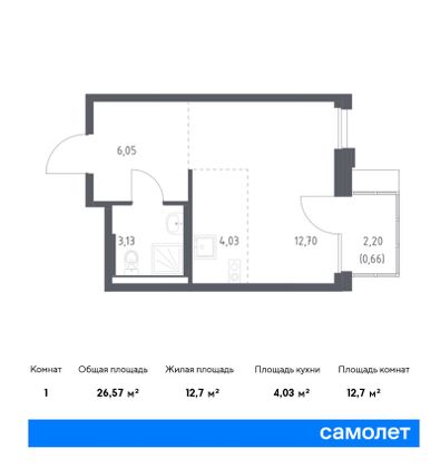 26,6 м², студия, 8/9 этаж