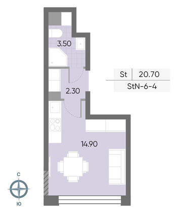 Продажа квартиры-студии 20,7 м², 4/30 этаж