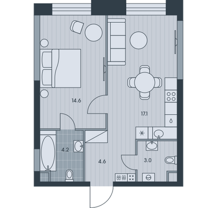 43,5 м², 2-комн. квартира, 20/34 этаж