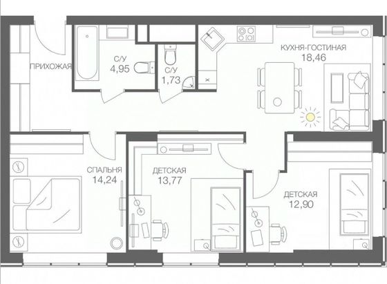 Продажа 4-комнатной квартиры 80 м², 28/51 этаж