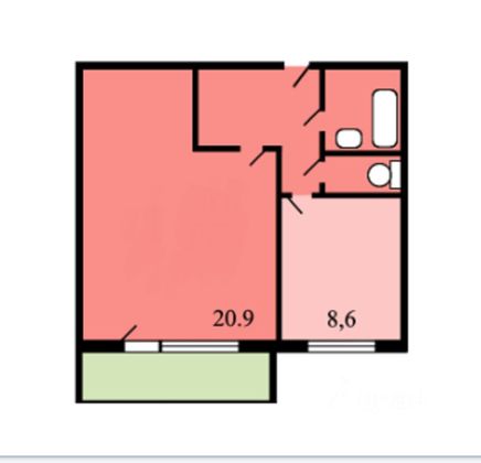 Продажа 1-комнатной квартиры 38,6 м², 3/12 этаж