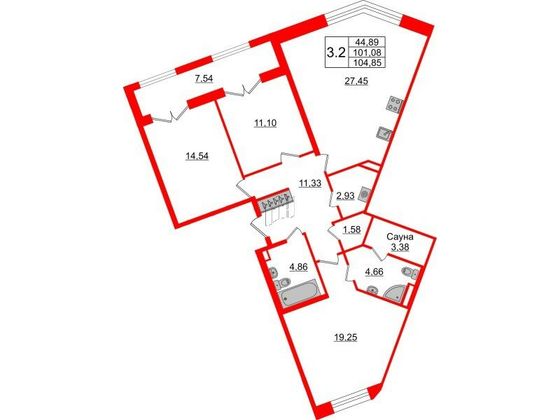 Продажа 3-комнатной квартиры 101,1 м², 2/6 этаж