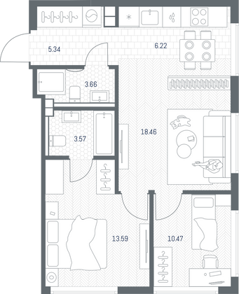 Продажа 2-комнатной квартиры 61,3 м², 3/49 этаж