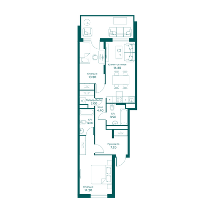 61,8 м², 3-комн. квартира, 1/6 этаж