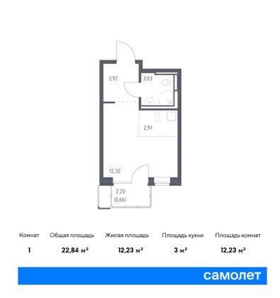 22,8 м², студия, 6/12 этаж