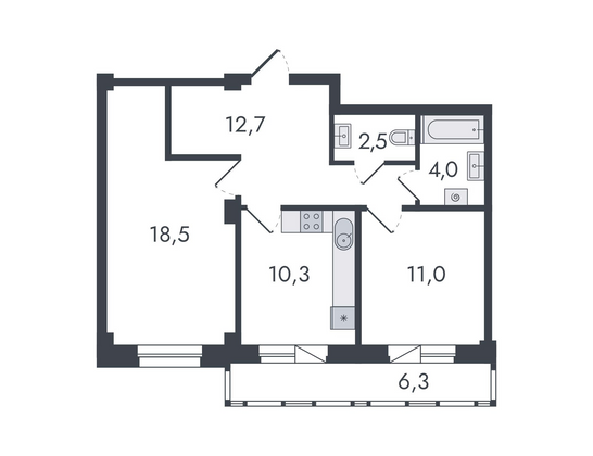 Продажа 2-комнатной квартиры 65,3 м², 1/16 этаж