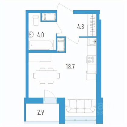 Продажа квартиры-студии 28,5 м², 3/18 этаж