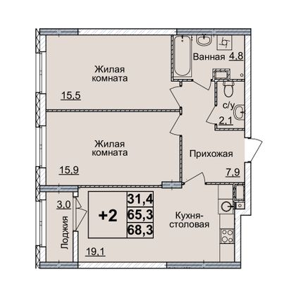 Продажа 2-комнатной квартиры 68 м², 7/20 этаж