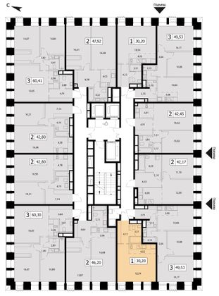 30,2 м², 1-комн. квартира, 19/22 этаж