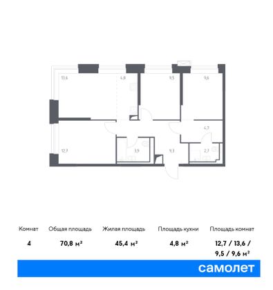 70,8 м², 3-комн. квартира, 3/16 этаж