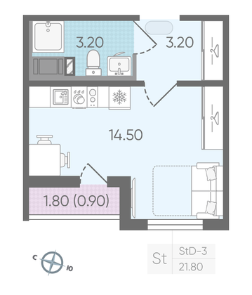 Продажа квартиры-студии 21,8 м², 8/24 этаж