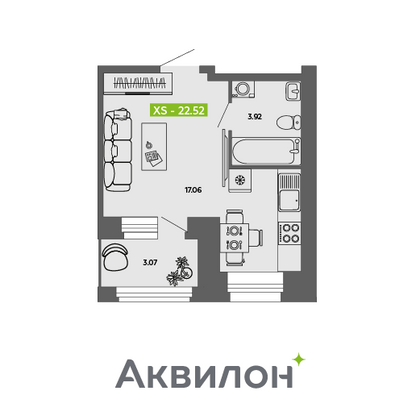 22,5 м², студия, 2/11 этаж