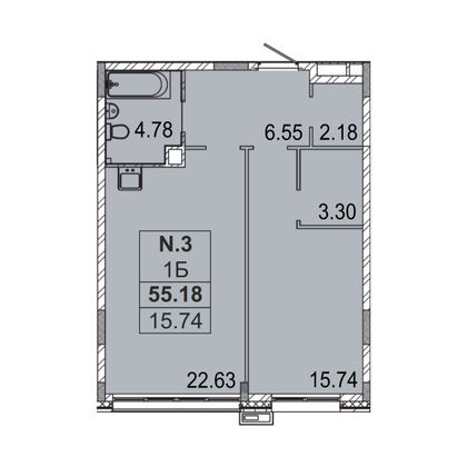 55,2 м², 1-комн. квартира, 1/5 этаж