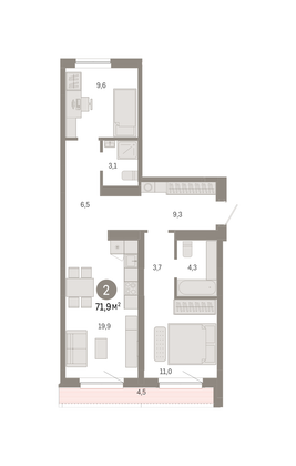 Продажа 2-комнатной квартиры 71,9 м², 6/7 этаж