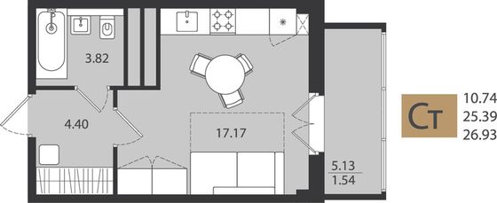 26,9 м², 1-комн. квартира, 14/16 этаж