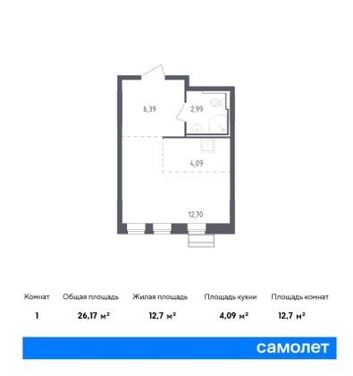 26,2 м², студия, 2/9 этаж