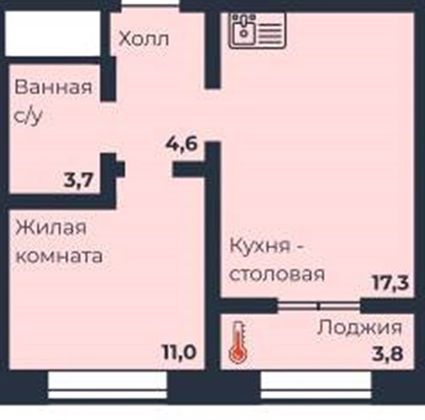 Продажа 1-комнатной квартиры 36,6 м², 4/17 этаж