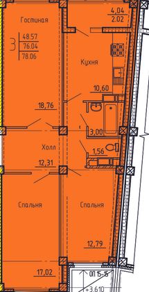 78,1 м², 3-комн. квартира, 2/18 этаж