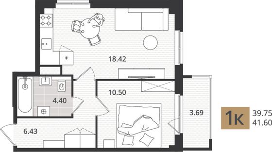 41,6 м², 2-комн. квартира, 3/5 этаж