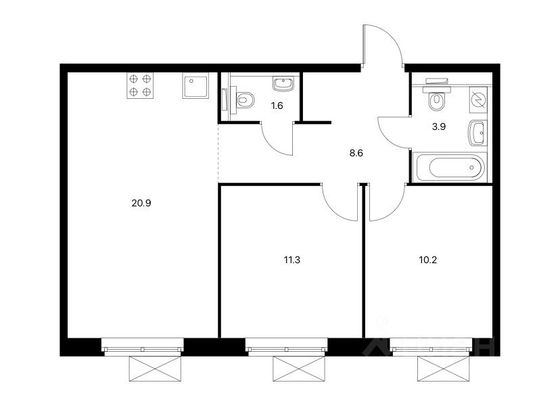 Продажа 2-комнатной квартиры 56,5 м², 21/26 этаж
