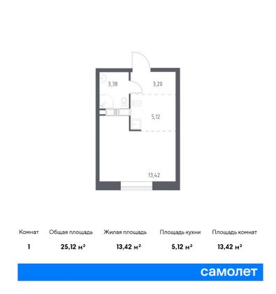 25,1 м², студия, 8/17 этаж