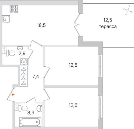 Продажа 2-комнатной квартиры 61,7 м², 1/4 этаж