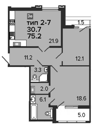 Продажа 3-комнатной квартиры 78,5 м², 7/8 этаж