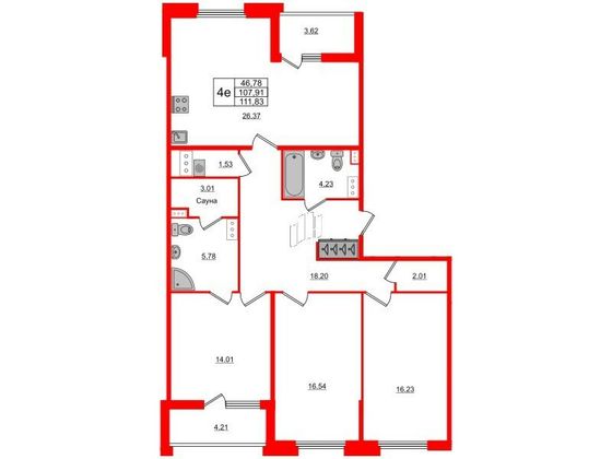 Продажа 3-комнатной квартиры 107,9 м², 3/7 этаж