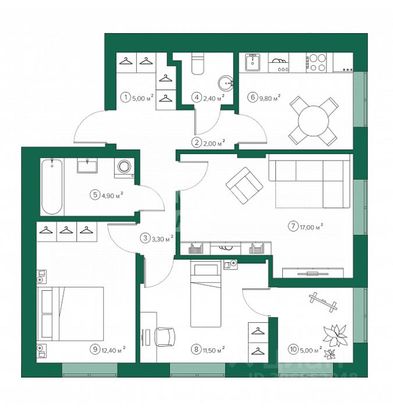 Продажа 3-комнатной квартиры 70,8 м², 4/10 этаж