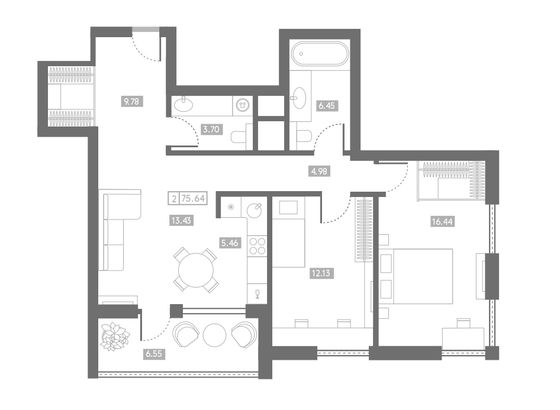 75,6 м², 2-комн. квартира, 5/24 этаж