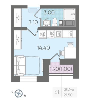 Продажа квартиры-студии 21,5 м², 20/25 этаж