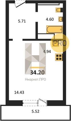 Продажа квартиры-студии 34,2 м², 22/27 этаж