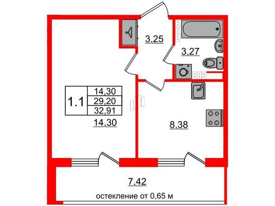 Продажа 1-комнатной квартиры 29,2 м², 4/4 этаж