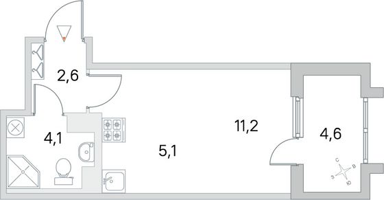 Продажа квартиры-студии 25,3 м², 3/5 этаж