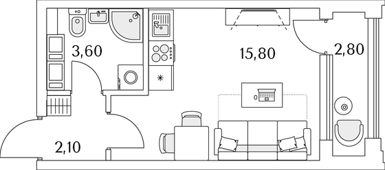 22,9 м², студия, 9/13 этаж