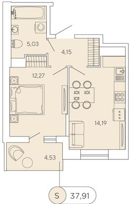 37,9 м², 1-комн. квартира, 12/12 этаж