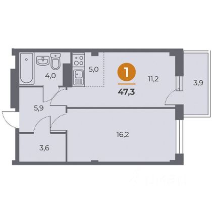 Продажа 2-комнатной квартиры 47,7 м², 3/19 этаж