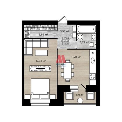 Продажа 1-комнатной квартиры 42,3 м², 1/5 этаж