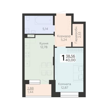 Продажа 1-комнатной квартиры 40 м², 2/24 этаж