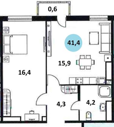 Продажа 2-комнатной квартиры 41,4 м², 9/14 этаж