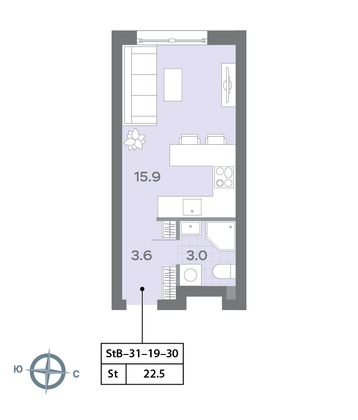 Продажа квартиры-студии 22,5 м², 24/32 этаж