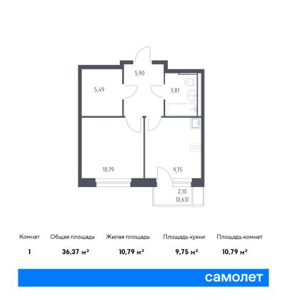 36,4 м², 1-комн. квартира, 7/17 этаж