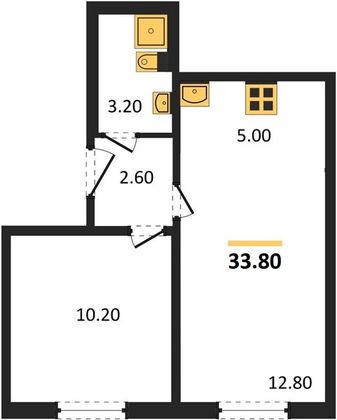 Продажа 1-комнатной квартиры 33,8 м², 1/5 этаж