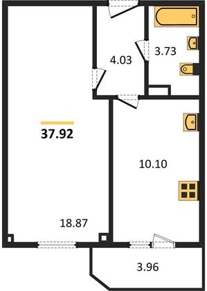 Продажа 1-комнатной квартиры 37,9 м², 9/9 этаж
