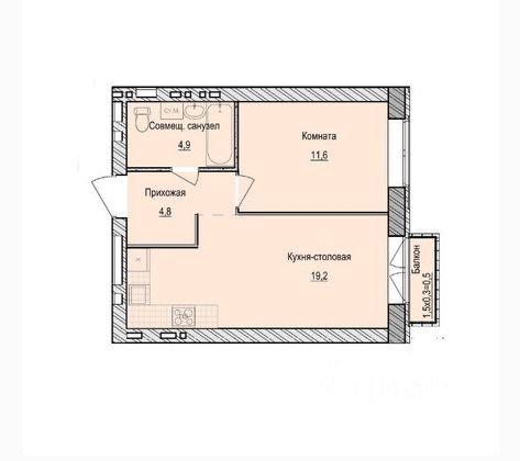 Продажа 2-комнатной квартиры 41 м², 3/5 этаж