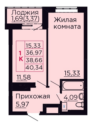 38,7 м², 1-комн. квартира, 2/9 этаж