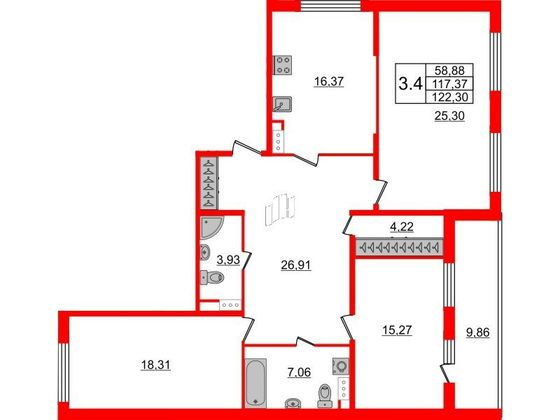 Продажа 3-комнатной квартиры 115,7 м², 9/9 этаж