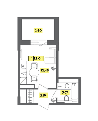 Продажа квартиры-студии 22 м², 6 этаж