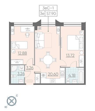 Продажа 2-комнатной квартиры 58,5 м², 2/12 этаж