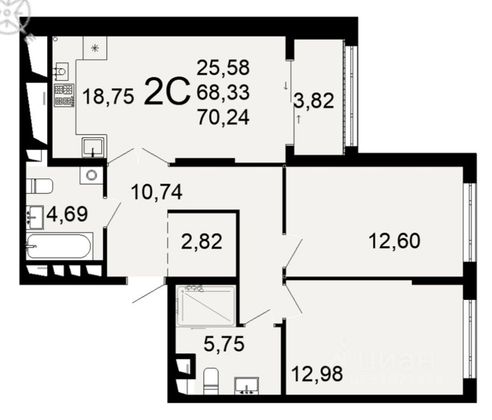 Продажа 3-комнатной квартиры 70 м², 9/26 этаж